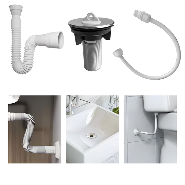 Kit Banheiro Lavabo Sifão 72cm + Valvula Cromada Abs 7/8 + En
