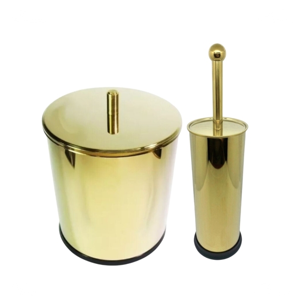 Kit Banheiro Lixeira Dourada 7l E Escova Sanitária France Fin
