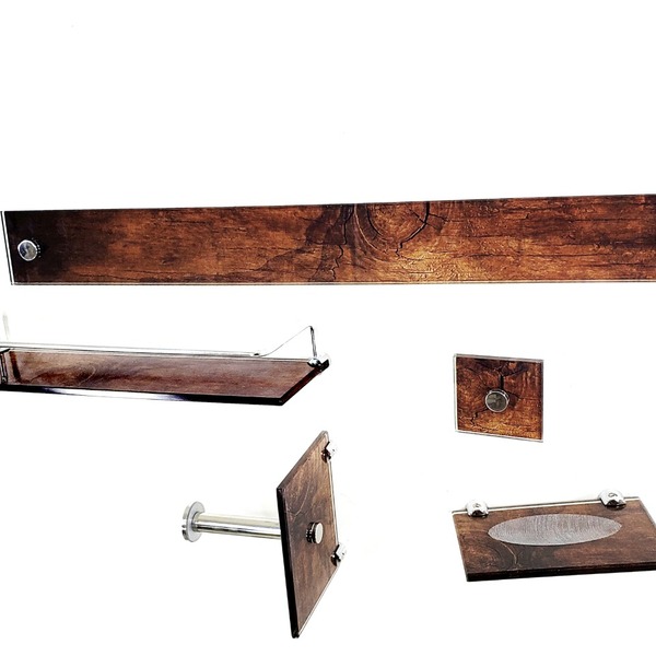 Kit Banheiro Luxo Reto 5 Peças Jerusalém Carrara Amadeirado