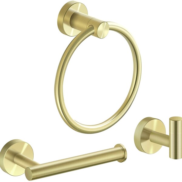 Kit Banheiro Moderno Dourado Escovado 3 Peças