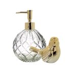 Kit Banheiro Porta Sabonete Líquido Vidro Vitral E Pássaro Po