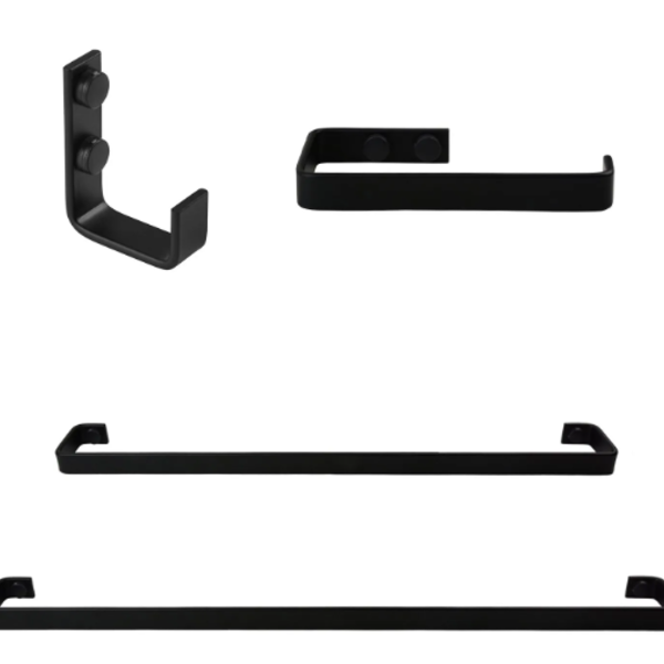 Kit Banheiro Preto Acessorios Lavabo 4 Peças Aço