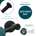 Kit Banheiro Preto Fosco Inox 304 Acessorios Lavabo Luxo 2 Pe