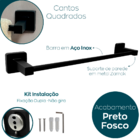 Kit Banheiro Preto Fosco Metal Inox Acessórios Quadrado Toalh