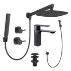 Kit Banheiro Redondo Black Matte Monocomando Bica Slim Baixo