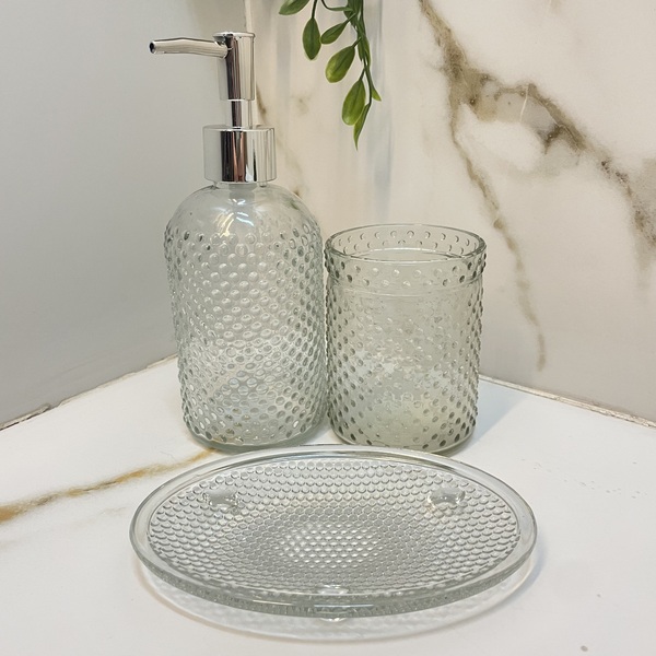 Kit Banheiro Vidro Bolinha Transparente Dolce Home 3pçs