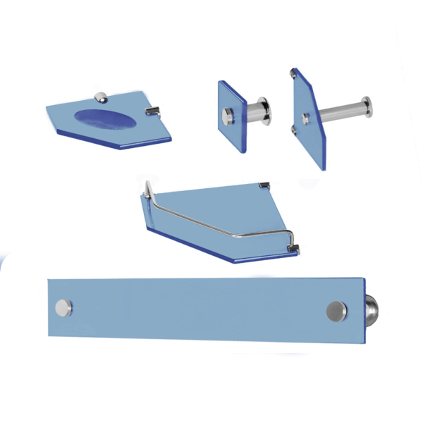 Kit Banheiro Vidro Luxo Canto 5 Peças - Azul