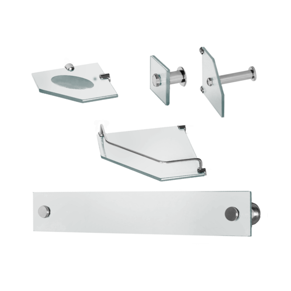 Kit Banheiro Vidro Luxo Canto 5 Peças - Prata