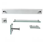 Kit Banheiro Vidro Luxo Reto 5 Peças Incolor