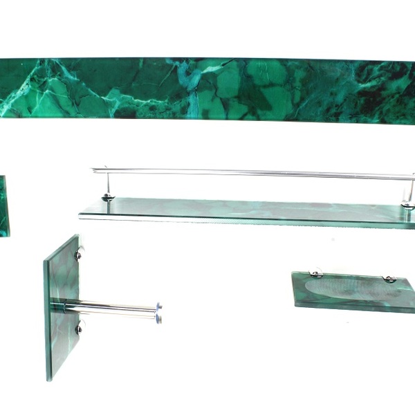 Kit Banheiro Vidro Luxo Reto 5 Peças Mármore Verde