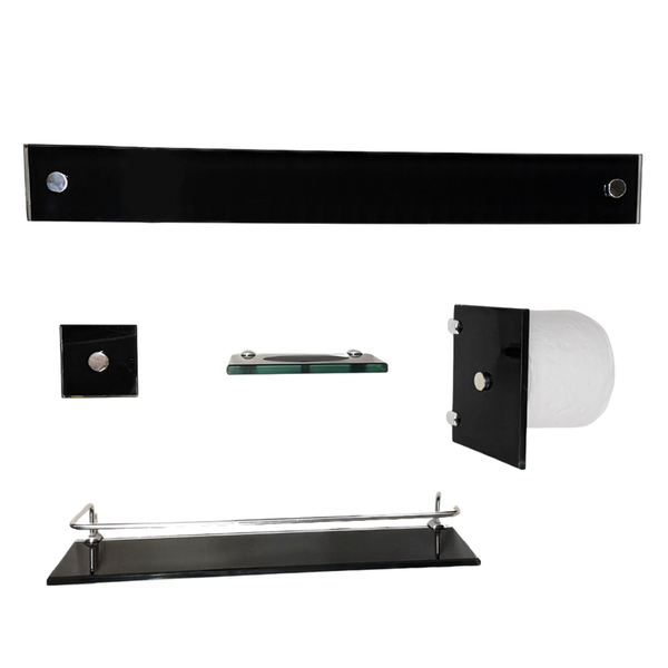 Kit Banheiro Vidro Luxo Reto 5 Peças Preto