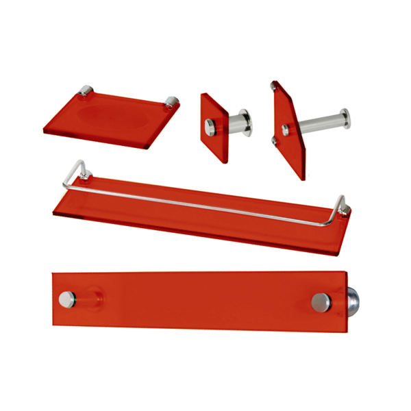 Kit Banheiro Vidro Luxo Reto 5 Peças - Vermelho Ferrari