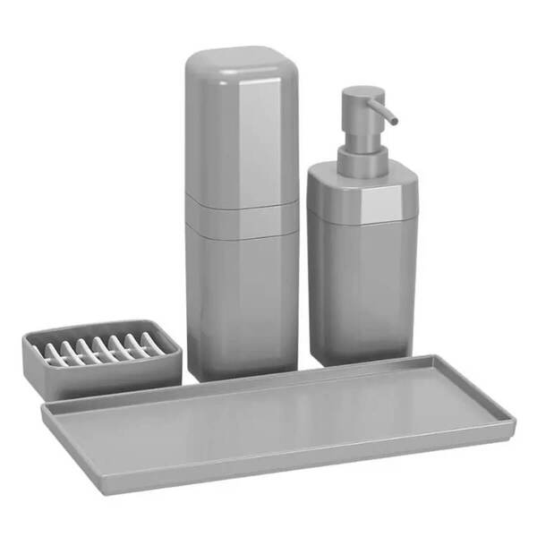 Kit Banho Dispenser Sabonete Porta Escova Saboneteira Em Barr