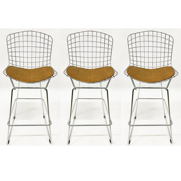 Kit Banqueta 3 Unidades Alta Para Cozinha Modelo Bertoia Crom