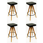 Kit Banqueta Para Bar Alta Assento Quadrado Preto Grosso Pés