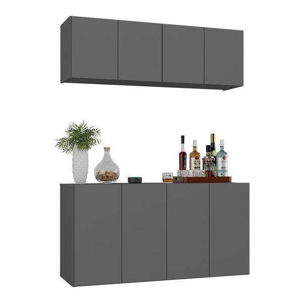 Kit Bar Armário Aéreo E Aparador 4 Portas Multimóveis Mp1075