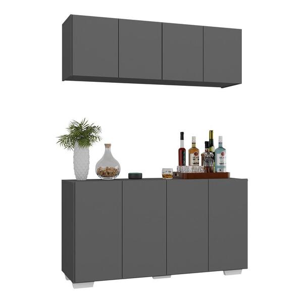 Kit Bar Armário Aéreo E Aparador 4 Portas Multimóveis Mp1087