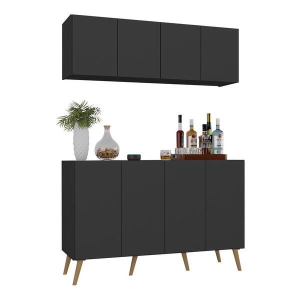 Kit Bar Armário Aéreo E Aparador 4 Portas Retrô Multimóveis M