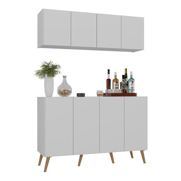 Kit Bar Armário Aéreo E Aparador 4 Portas Retrô Multimóveis M