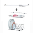 Kit Barra 45cm Com 6 Ganchos + Escorredor Cromado