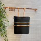 Kit Barra 45cm Com 6 Ganchos + Lixeira Preta Com Suporte Rose