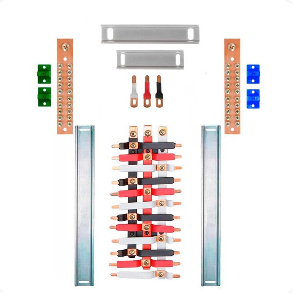 Kit Barramento Trifásico 100a Para 24 Circuitos Com Termo Ret