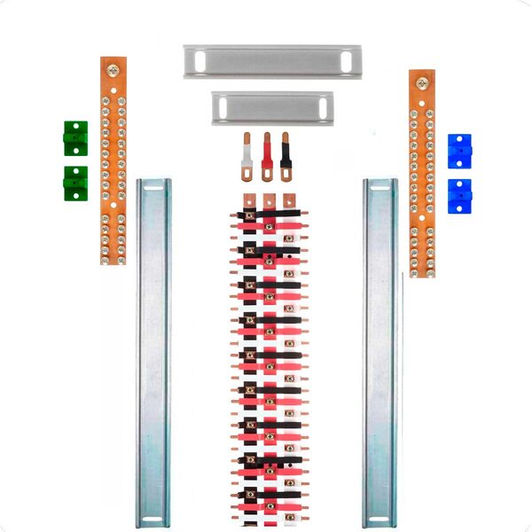Kit Barramento Trifásico 100a Para 56 Circuitos Com Termo Ret