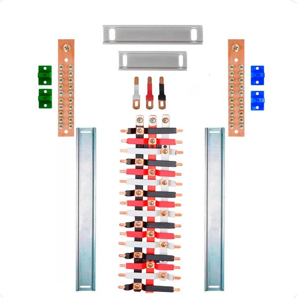 Kit Barramento Trifásico Isolado 80a Para 32 Circuitos Com Pl