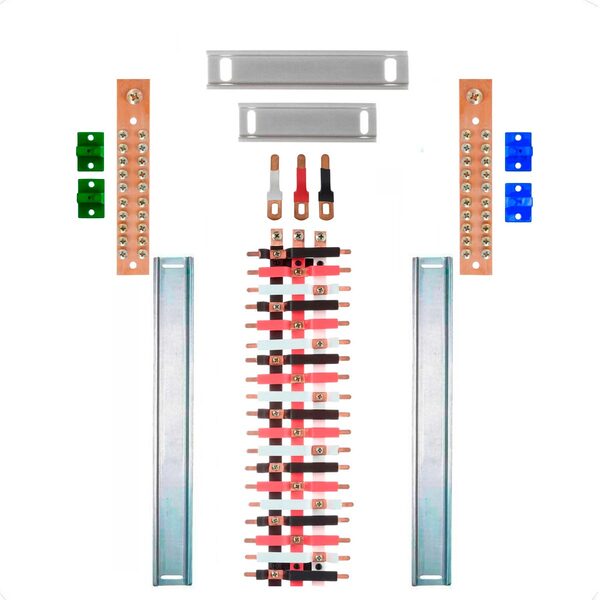 Kit Barramento Trifásico Isolado 80a Para 38 Circuitos Com Pl