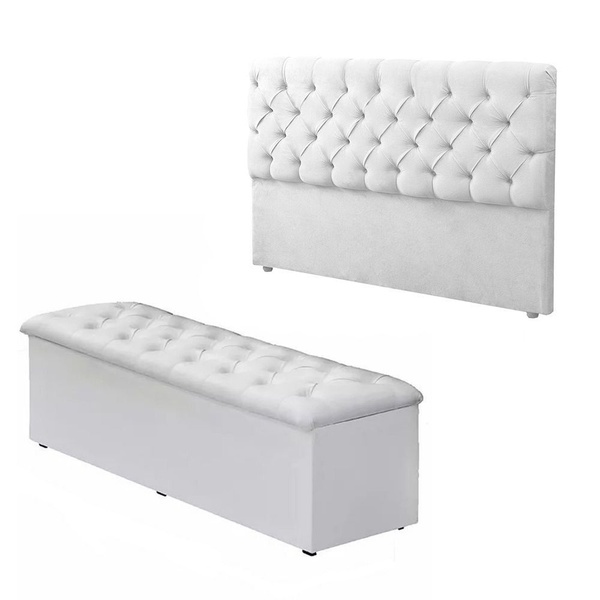 Kit Baú Recamier + Cabeceira Box Shop Queen Couro Sintético B