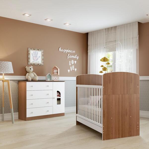 Kit Berço E Cômoda Bolinha De Sabão R2 - Carvalho Avelã/branco