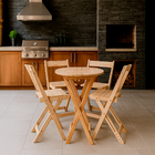 Kit Bistrô 4 Banquetas Dobrável De Madeira P/ Churrasqueira