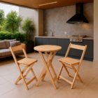 Kit Bistrô Eucalipto Dobrável Com 2 Banquetas De Madeira  Nat