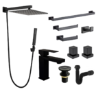 Kit Black Acessórios Lavatório Banheiro Completo Luxo Preto