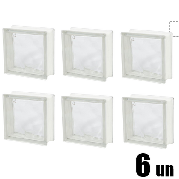 Kit Bloco De Vidro Ondulado 19x19x8cm C/6un