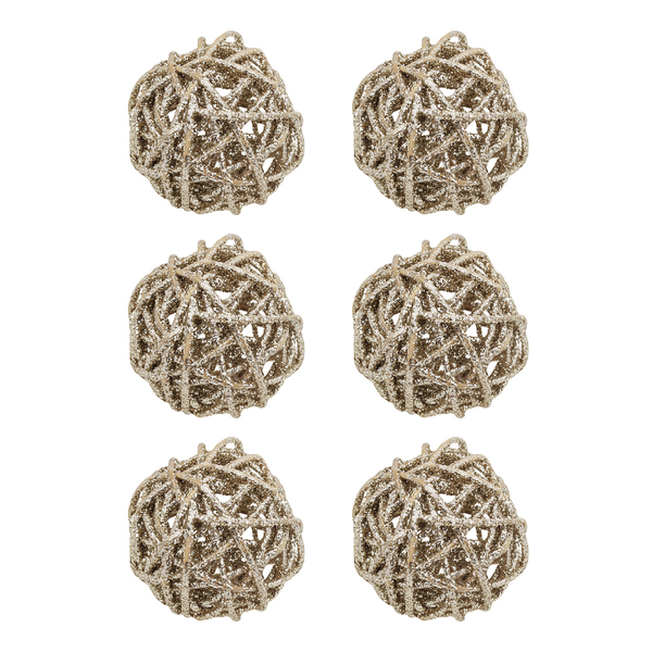 Kit Bola de Natal Champanhe Rattan 6cm 6 Peças Cromus