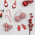 Kit Bola de Natal Cordas Vermelho e Branco 8x8x8cm 6 Peças Cromus