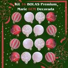 Kit Bola De Natal Marie Vermelha Estampa Pt 16 Pcs 6cm Decora