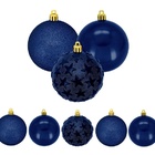 Kit Bola De Natal Mix Estrela Print Azul Marinho 6cm 9 Unidad
