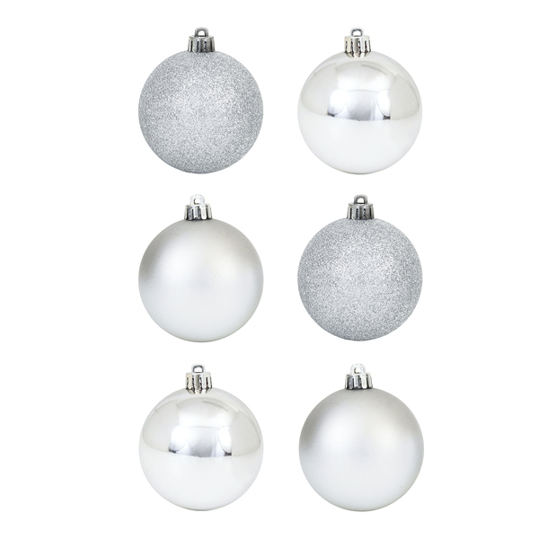 Kit Bola de Natal Prata Tubo 8cm 6 Peças Cromus