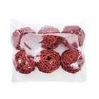 Kit Bola de Natal Rattan Vermelho 7,5x7,5cm 6 Peças Cromus