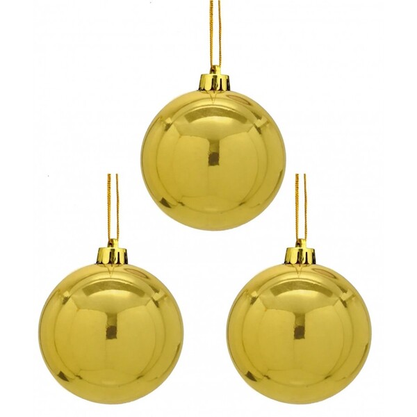 Kit Bola Natal Dourado Lisa Grande 12cm 3 Peças - Magizi