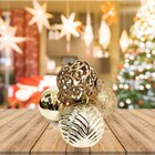 Kit Bola Natal Mista Textura Folha Palmeira Champagne 8cm 18