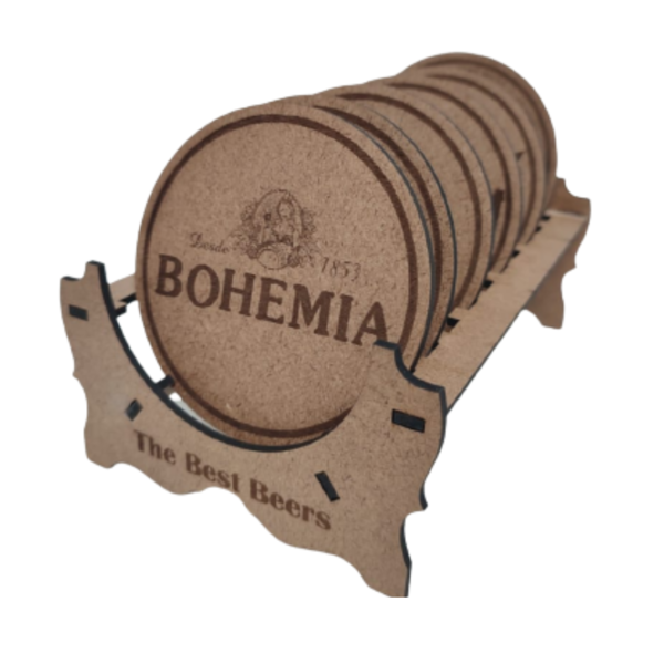 Kit Bolacha Copo Cerveja Com 6 Unidades E Suporte 3mm Natural