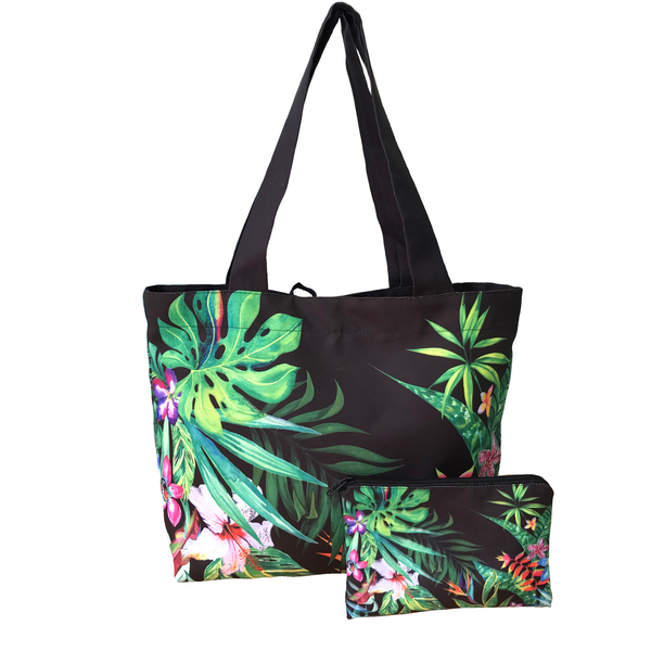 Kit Bolsa E Necessaire Para Piscina Em Lona Floral-b13
