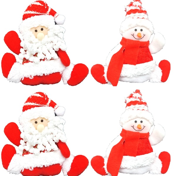 Kit Boneco De Neve E Papai Noel Pelúcia Pendente Vermelho E B