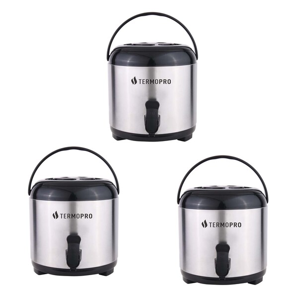 Kit Botijão Térmico Aço Inox Pressão Com Tripé Dobrável 3 Uni