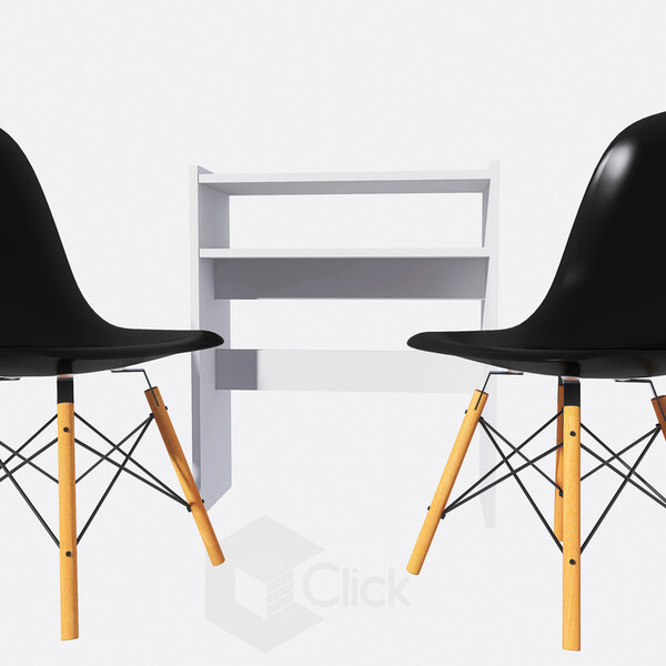 Kit Branca Manicure De Mesa + 2 Cadeiras Eames Eiffel Preta