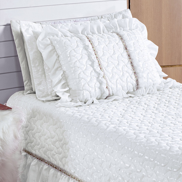 Kit Brilhante Cortina E Cobre Leito 5 Peças - Branco