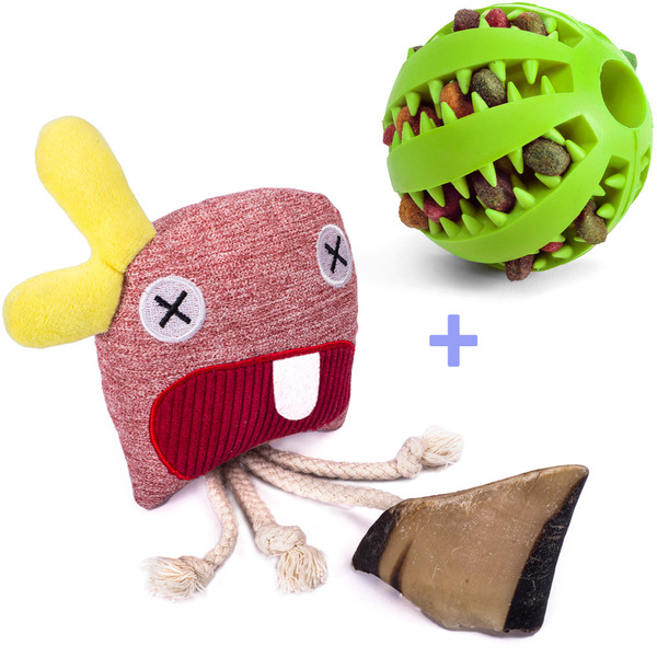 Kit Brinquedo Pet Madog Mar: 1 Bola E 1 Pelúcia Casco Bovino